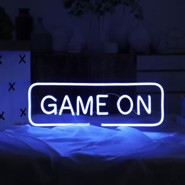 نيون مضيئة لتجديد ديكور غرف الجيمنج والمحلات التجارية والشركات Game-on لافتة