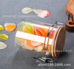 ⁦برطمان زجاج غطاء خشب مزود بقفل معدن لأحكام الغلق منظم للتوابل والبقوليات والمكسرات لتر⁩ - الصورة ⁦6⁩