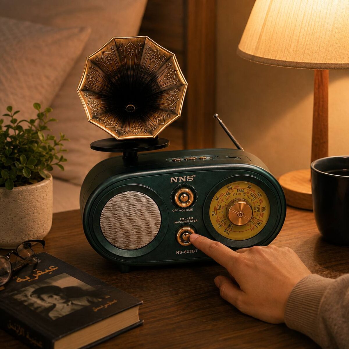 ⁦راديو بتصميم جرامافون كلاسيك مع بلوتوث وبطارية قابلة للشحن⁩ - الصورة ⁦4⁩